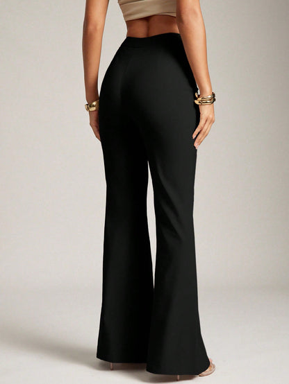 Hauture Sexy Summer Business Office Casual Solid Flare Leg Pants