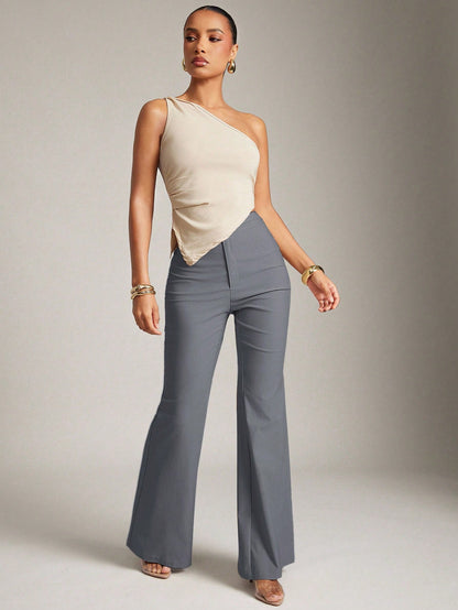 Hauture Sexy Summer Business Office Casual Solid Flare Leg Pants