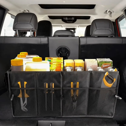 Heavy-Duty Oxford Cloth Car Trunk Organizer Bag- 2-Compartment Foldable Design With Adjustable Dividers And Non-Slip Base, Suitable For SUVs And Sedans, Black, A Travel Gear Organizer, Compact And Du