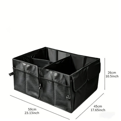 Heavy-Duty Oxford Cloth Car Trunk Organizer Bag- 2-Compartment Foldable Design With Adjustable Dividers And Non-Slip Base, Suitable For SUVs And Sedans, Black, A Travel Gear Organizer, Compact And Du
