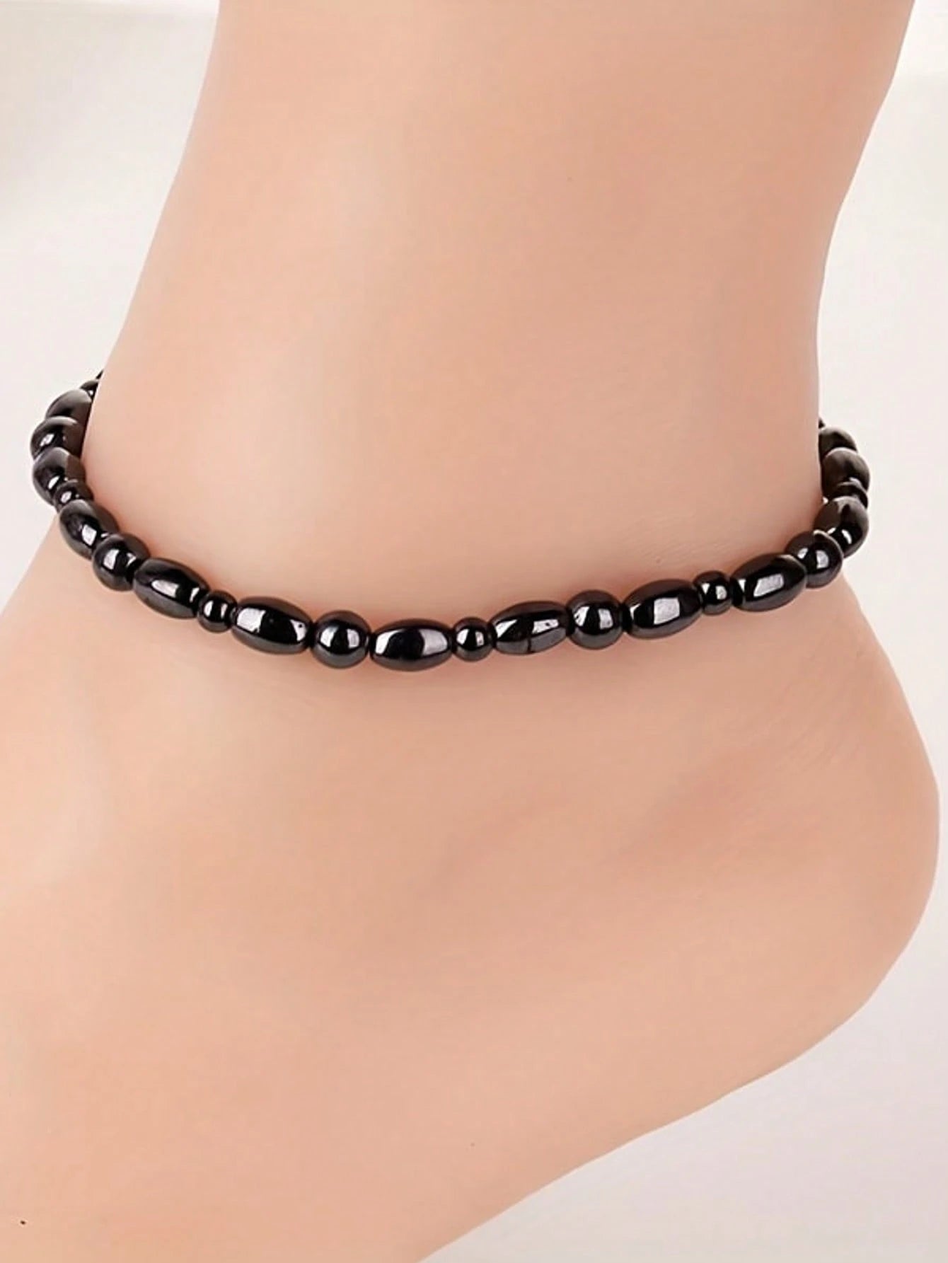 Hematite Magnetic Anklet, Black, With Magnetic Anklet Chain, Magnetic Stone Anklet, Handmade Jewelry For Men And Women