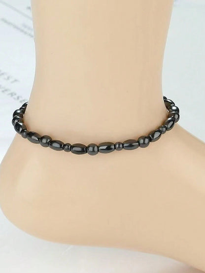 Hematite Magnetic Anklet, Black, With Magnetic Anklet Chain, Magnetic Stone Anklet, Handmade Jewelry For Men And Women