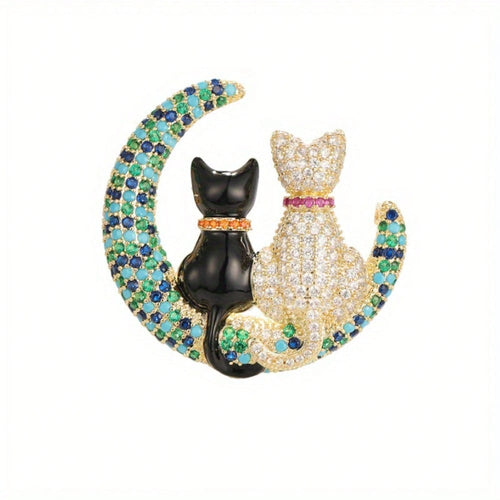 High Quality Popular Cute Moon Cat Brooch Women Animal Corsage Pin Suit Scarf Accessories