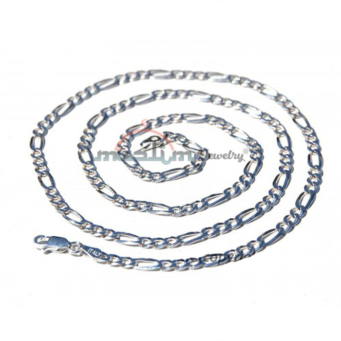 High Quality Sterling Silver 100 Gauge Figaro Chain 4x1 mm Jewelry Necklace