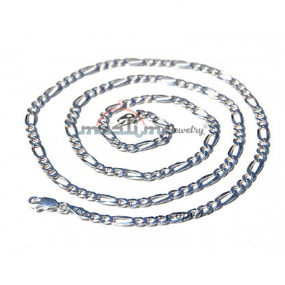 High Quality Sterling Silver 100 Gauge Figaro Chain 4x1 mm Jewelry Necklace