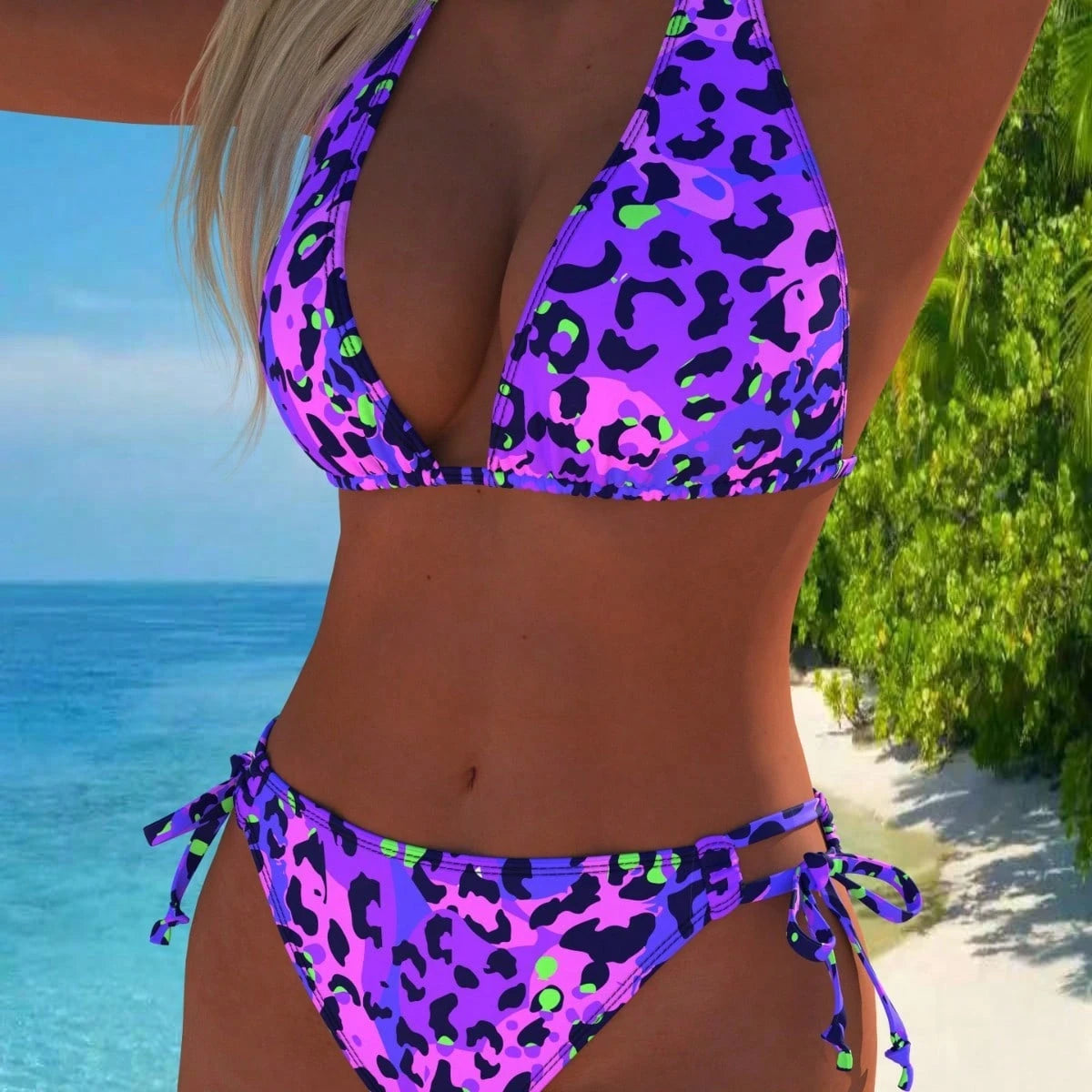 High Waist Printed Push Up Two Piece Swimsuit Women Beach Bikini Set