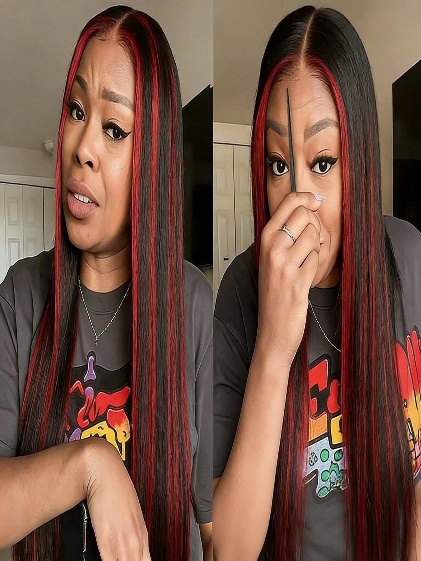 Highlight Burgundy 13x4 HD Transparent Long Straight Lace Front Wigs Human Hair With Baby Hair 180 Density Brazilian Remy Natural Straight Lace Frontal Wigs For Women Omber Red Colored Glueless Wigs P