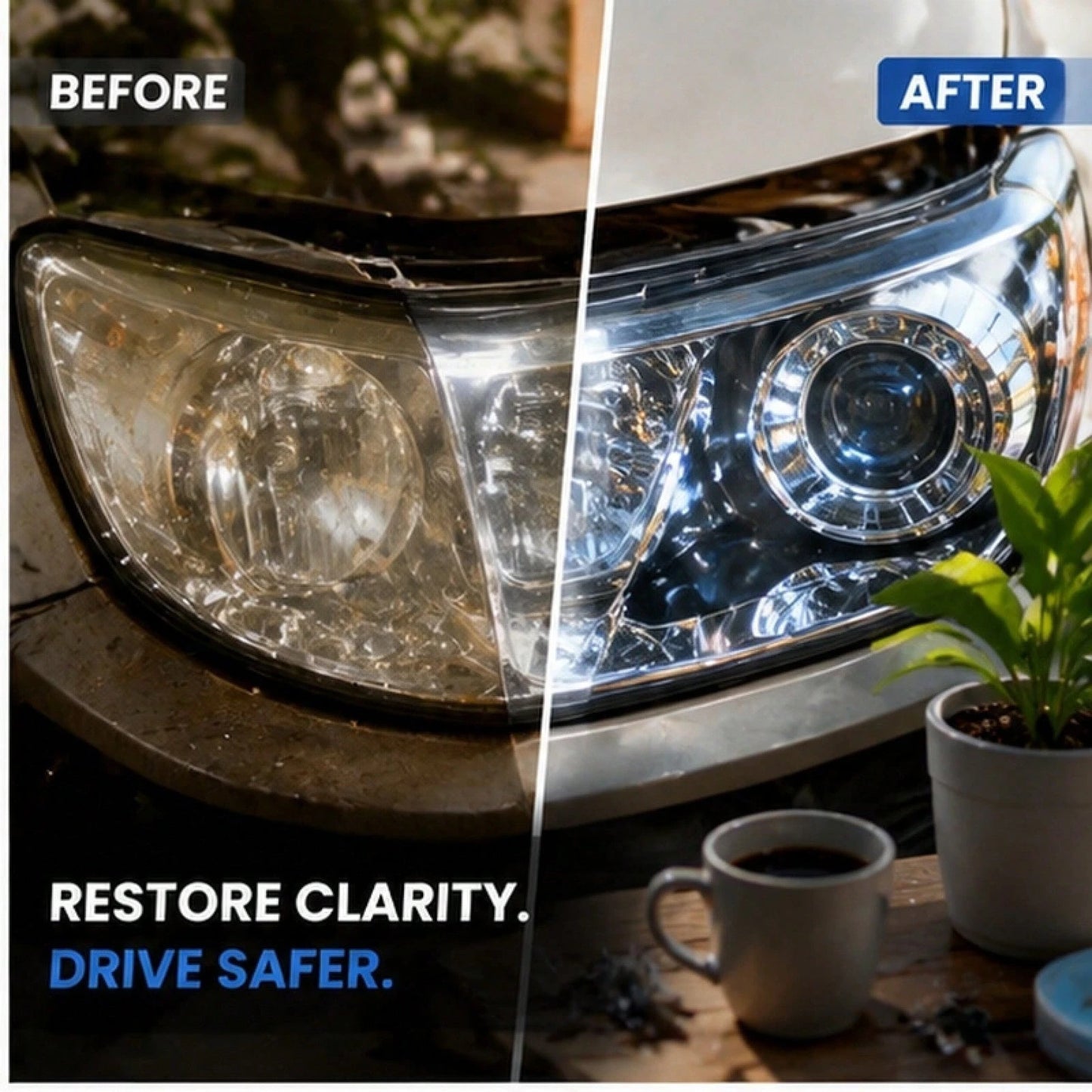 Hikmarion Headlight Restoration Kit- UV-Resistant, Easy DIY Shine Reviver For Foggy, Yellowed Car Lights