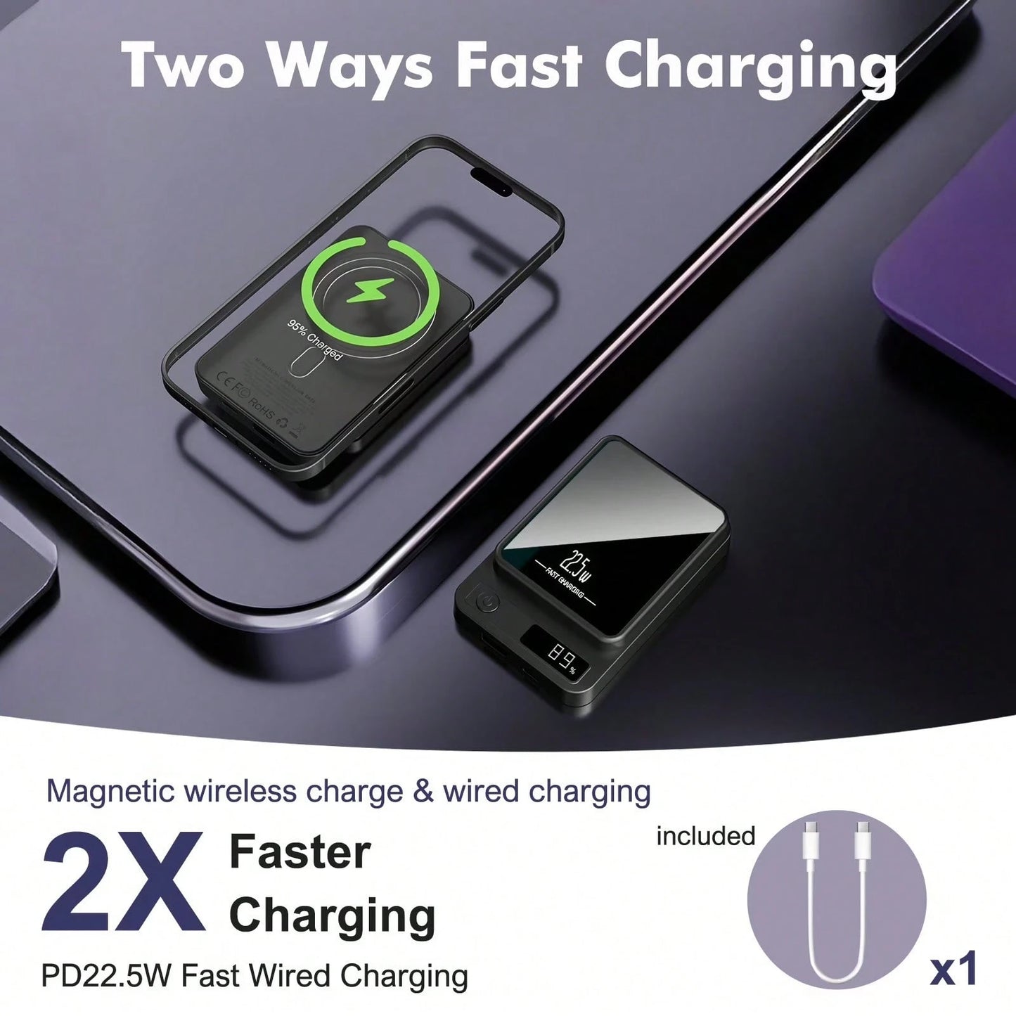 hoco. 10000mAh Pocket Portable Charger With Built-In Charging Cords, Fast Charging Power Bank, Digital Battery Display, LED Flashlight And Carry Strap, Lightweight Travel Accessory For Vacation, Campi