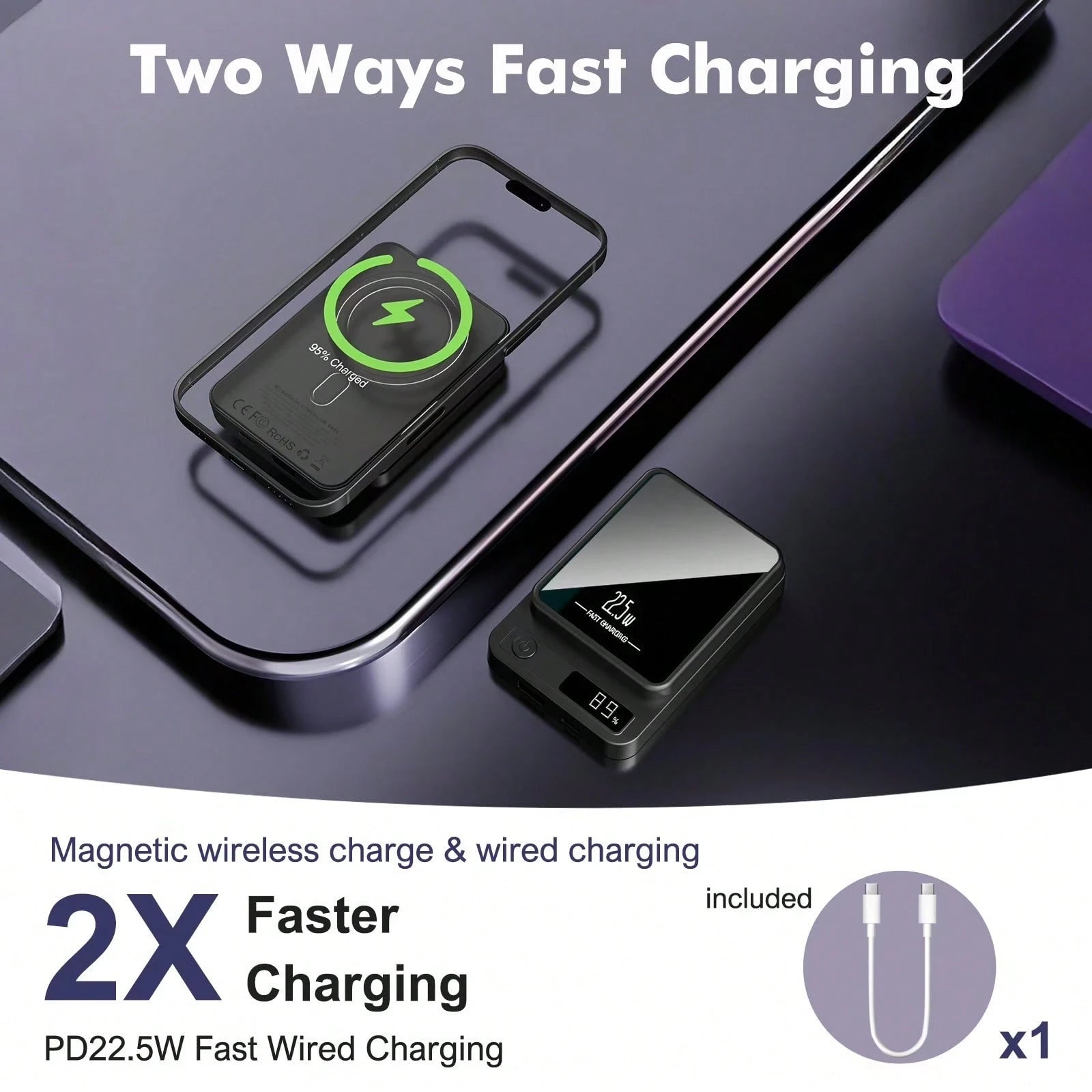 hoco. 10000mAh Pocket Portable Charger With Built-In Charging Cords, Fast Charging Power Bank, Digital Battery Display, LED Flashlight And Carry Strap, Lightweight Travel Accessory For Vacation, Campi