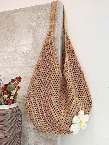 Hollow Woven Straw Bag, Bohemian Style Beach Tote, Hollow Tote Bag, Large Capacity Shopping Beach Bag, Fashion Hollow Woven Straw Bag