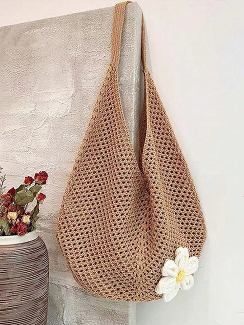 Hollow Woven Straw Bag, Bohemian Style Beach Tote, Hollow Tote Bag, Large Capacity Shopping Beach Bag, Fashion Hollow Woven Straw Bag