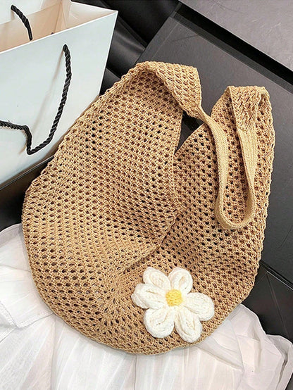 Hollow Woven Straw Bag, Bohemian Style Beach Tote, Hollow Tote Bag, Large Capacity Shopping Beach Bag, Fashion Hollow Woven Straw Bag