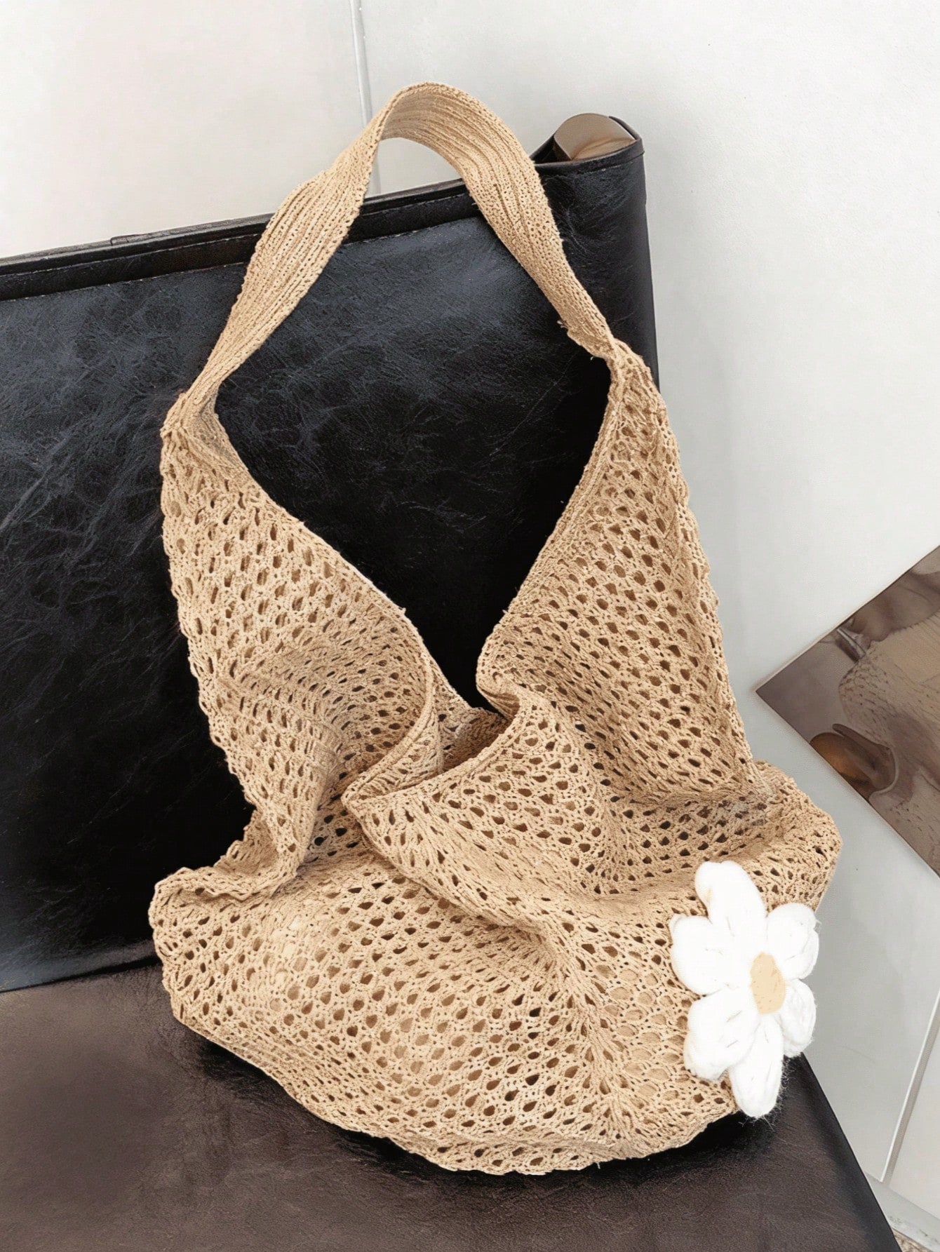 Hollow Woven Straw Bag, Bohemian Style Beach Tote, Hollow Tote Bag, Large Capacity Shopping Beach Bag, Fashion Hollow Woven Straw Bag