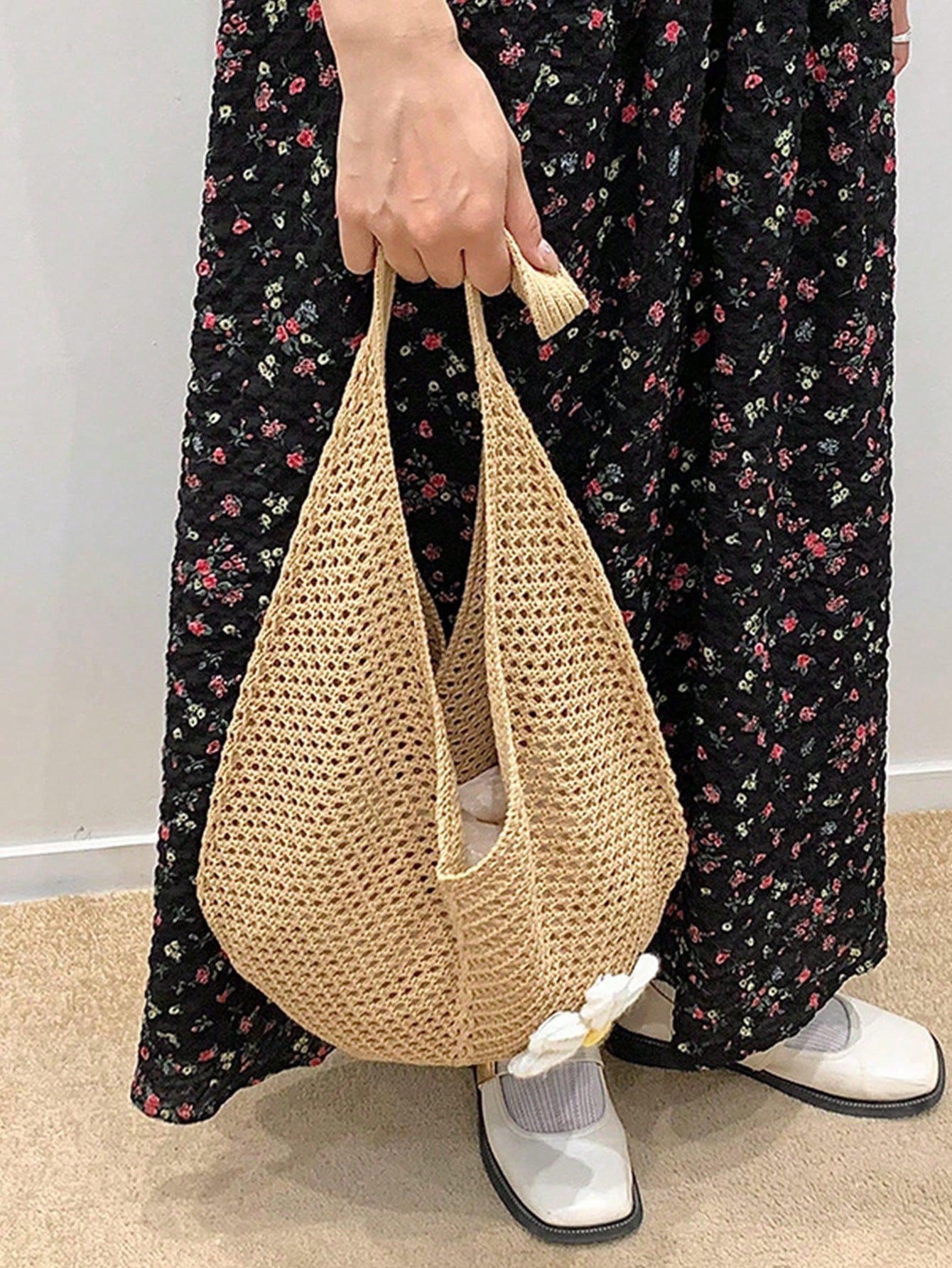Hollow Woven Straw Bag, Bohemian Style Beach Tote, Hollow Tote Bag, Large Capacity Shopping Beach Bag, Fashion Hollow Woven Straw Bag