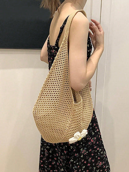 Hollow Woven Straw Bag, Bohemian Style Beach Tote, Hollow Tote Bag, Large Capacity Shopping Beach Bag, Fashion Hollow Woven Straw Bag