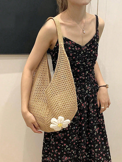 Hollow Woven Straw Bag, Bohemian Style Beach Tote, Hollow Tote Bag, Large Capacity Shopping Beach Bag, Fashion Hollow Woven Straw Bag