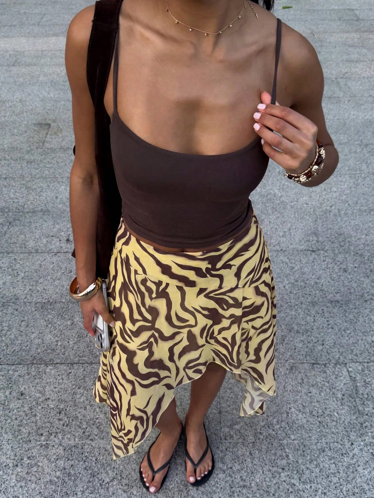 HoloChill Bohemian Style Women's Asymmetric Mid-Length Skirt, Pleated Detail Design, Woven Fabric Contrast Color Digital Print, Casual Summer Style 2026 New Arrival, Women's Summer Outfit, Holiday Clo