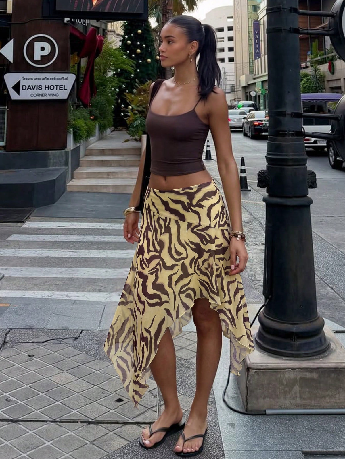 HoloChill Bohemian Style Women's Asymmetric Mid-Length Skirt, Pleated Detail Design, Woven Fabric Contrast Color Digital Print, Casual Summer Style 2026 New Arrival, Women's Summer Outfit, Holiday Clo