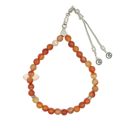 Honey Red Carnelian 8 mm 33 Beads with Round Crescent Moon Charm Tasbih