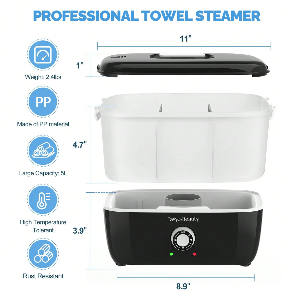 Hot Towel Warmer For Facials, Holds 16 Small Towels, 5L Portable Towel Steamer With Quickly Heating In 1-5 Mins, Auto Off Timer Foldable Towel Warmers For Spa, Barber, Manicures, Massage-Black