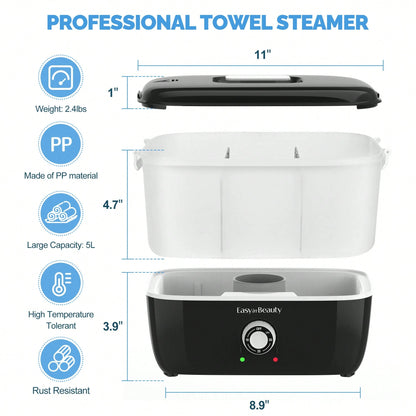 Hot Towel Warmer For Facials, Holds 16 Small Towels, 5L Portable Towel Steamer With Quickly Heating In 1-5 Mins, Auto Off Timer Foldable Towel Warmers For Spa, Barber, Manicures, Massage-Black