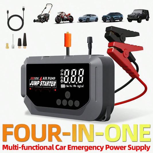 HUASHIJIE Portable Large-Capacity 12V 8000A Smart Emergency Car Jump Starter, Flashlight, Power Bank, Air Pump. Suitable For All Gasoline Vehicles And All Types Of Engines. Gifts For Road Trip, Mother