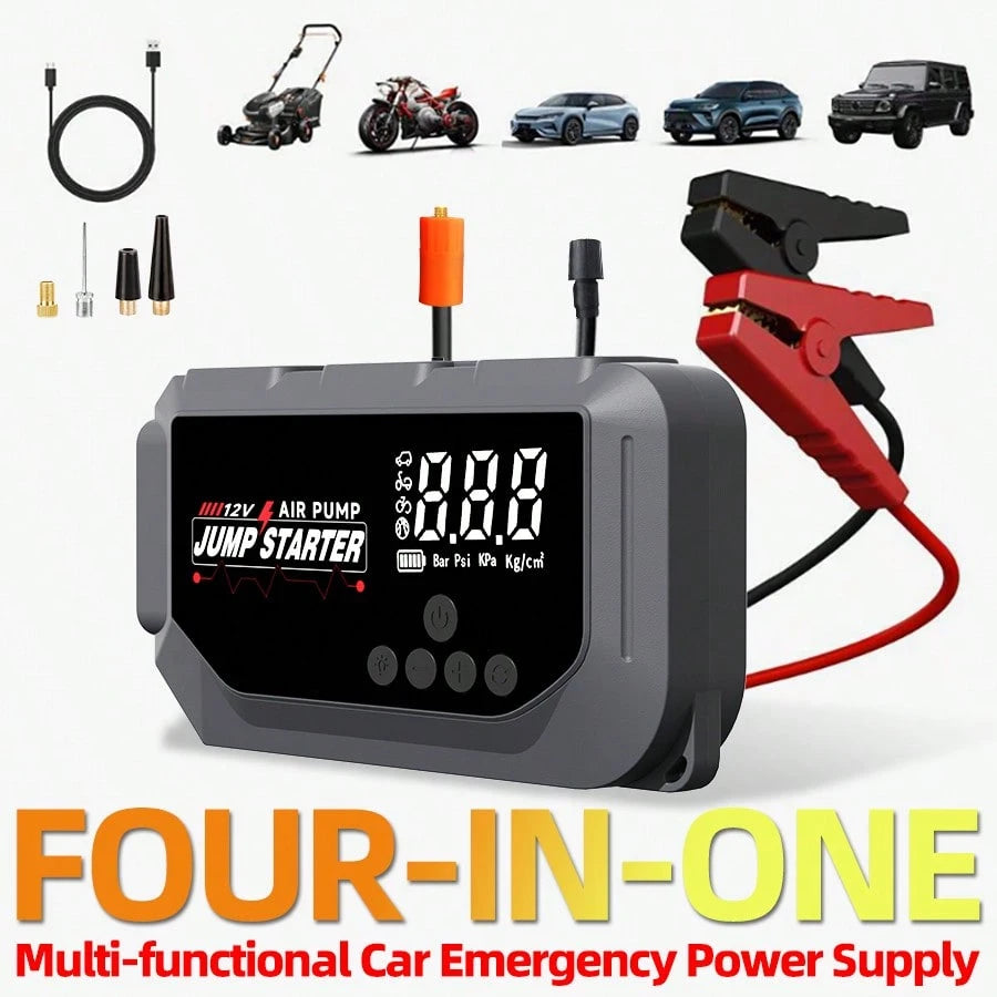 HUASHIJIE Portable Large-Capacity 12V 8000A Smart Emergency Car Jump Starter, Flashlight, Power Bank, Air Pump. Suitable For All Gasoline Vehicles And All Types Of Engines. Gifts For Road Trip, Mother