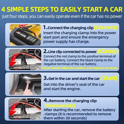 HUASHIJIE Portable Large-Capacity 12V 8000A Smart Emergency Car Jump Starter, Flashlight, Power Bank, Air Pump. Suitable For All Gasoline Vehicles And All Types Of Engines. Gifts For Road Trip, Mother