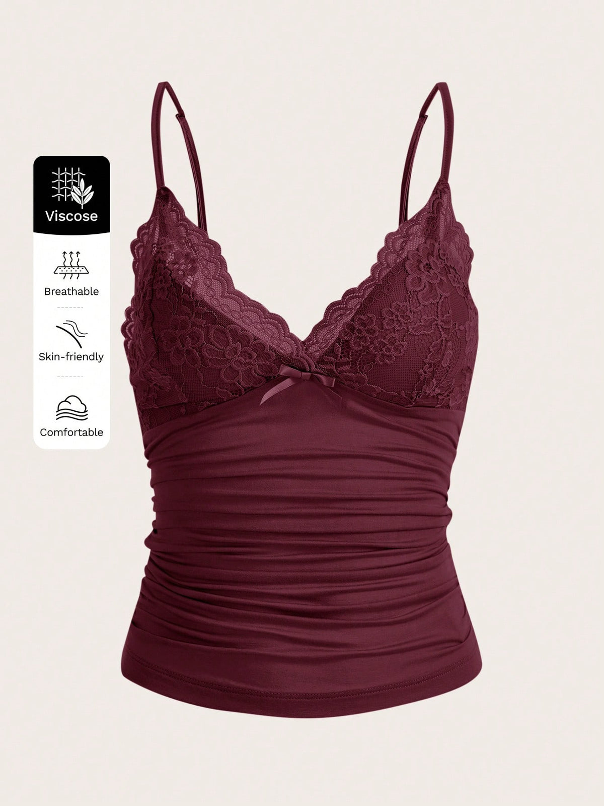 ICON Elegant Solid Contrast Lace Ruched Y2k Cami Top