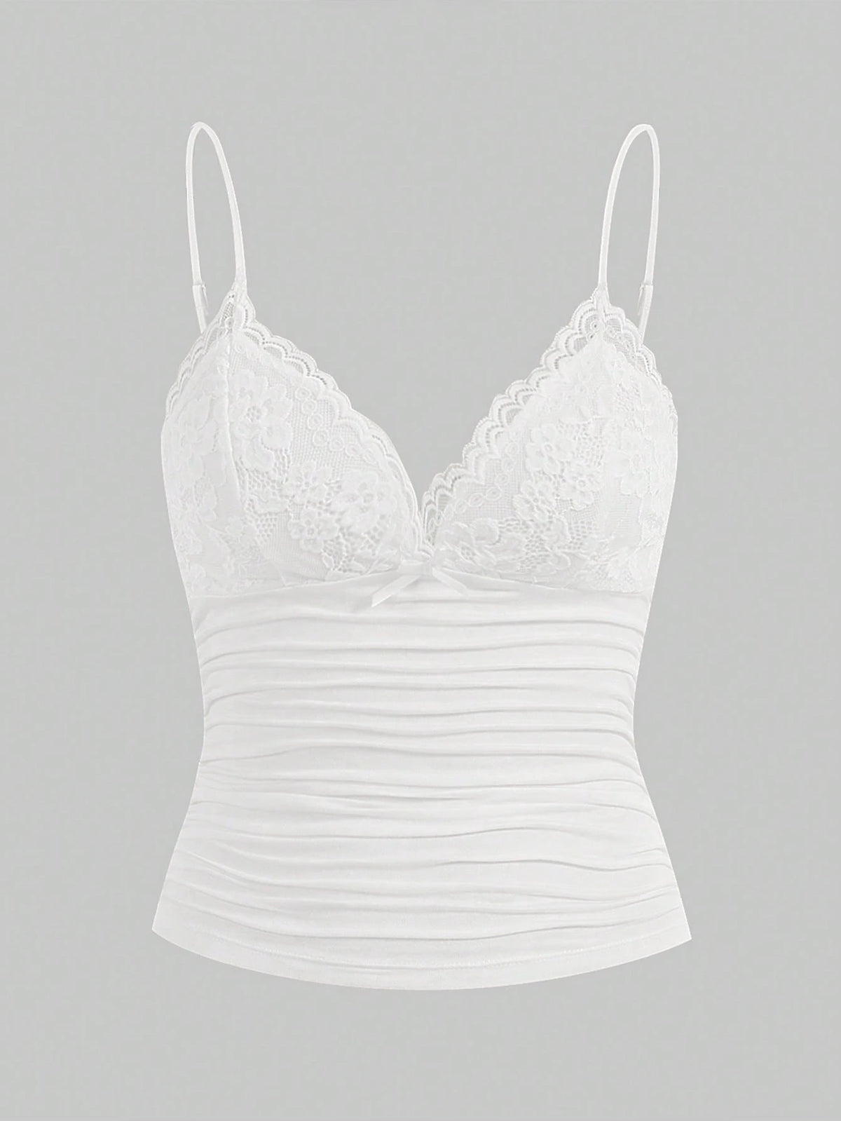 ICON Elegant Solid Contrast Lace Ruched Y2k Cami Top