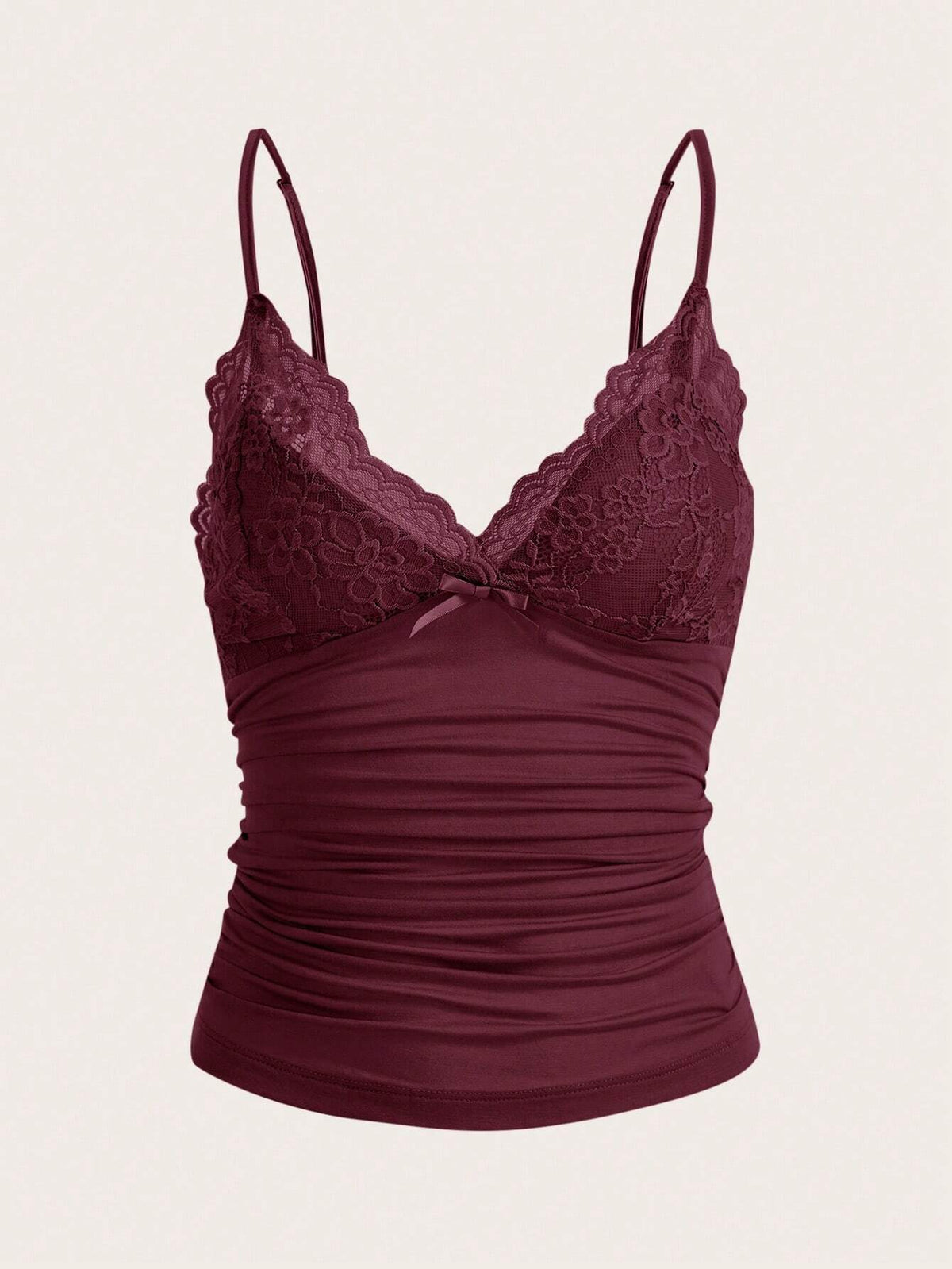 ICON Elegant Solid Contrast Lace Ruched Y2k Cami Top
