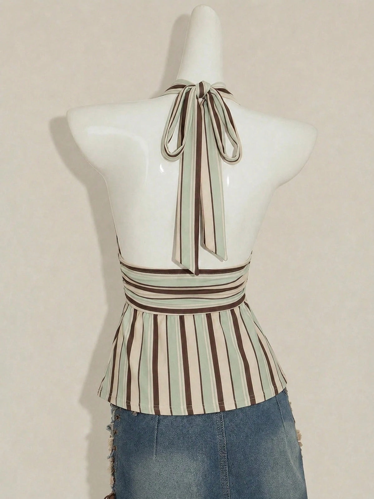 ICON Halter Neck Deep V-Neck Waist-Cinched A-Line Backless Old Money Style Tank Top