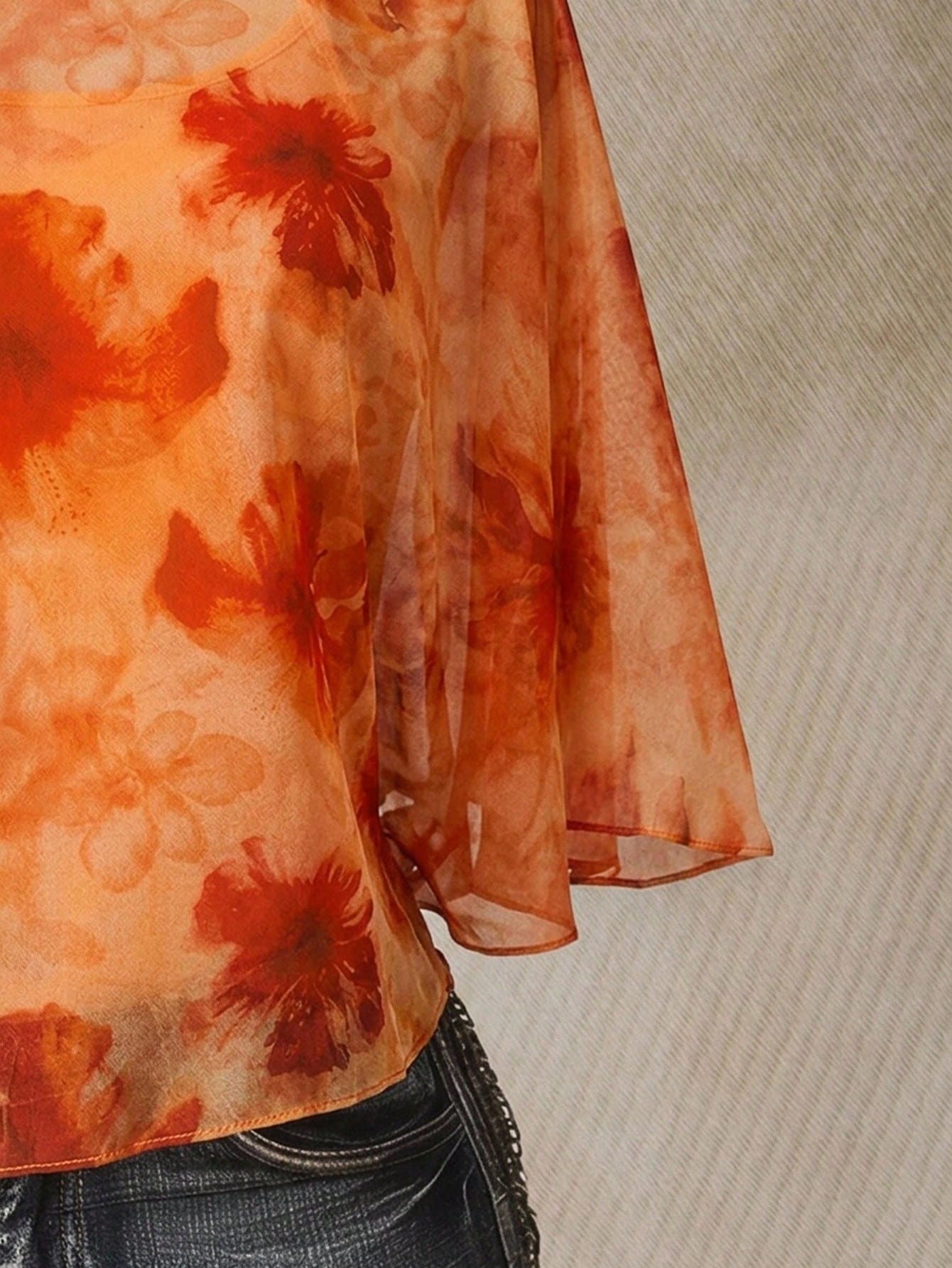 ICON Holiday Floral Print Plus Size Women's Asymmetric Neckline Batwing Sleeve Loose Top