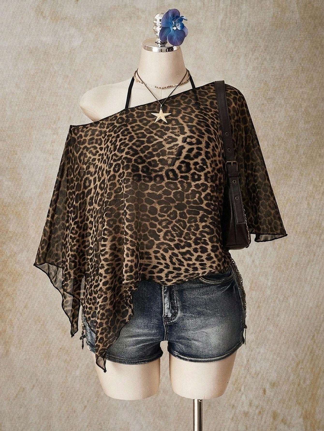 ICON Holiday Floral Print Plus Size Women's Asymmetric Neckline Batwing Sleeve Loose Top
