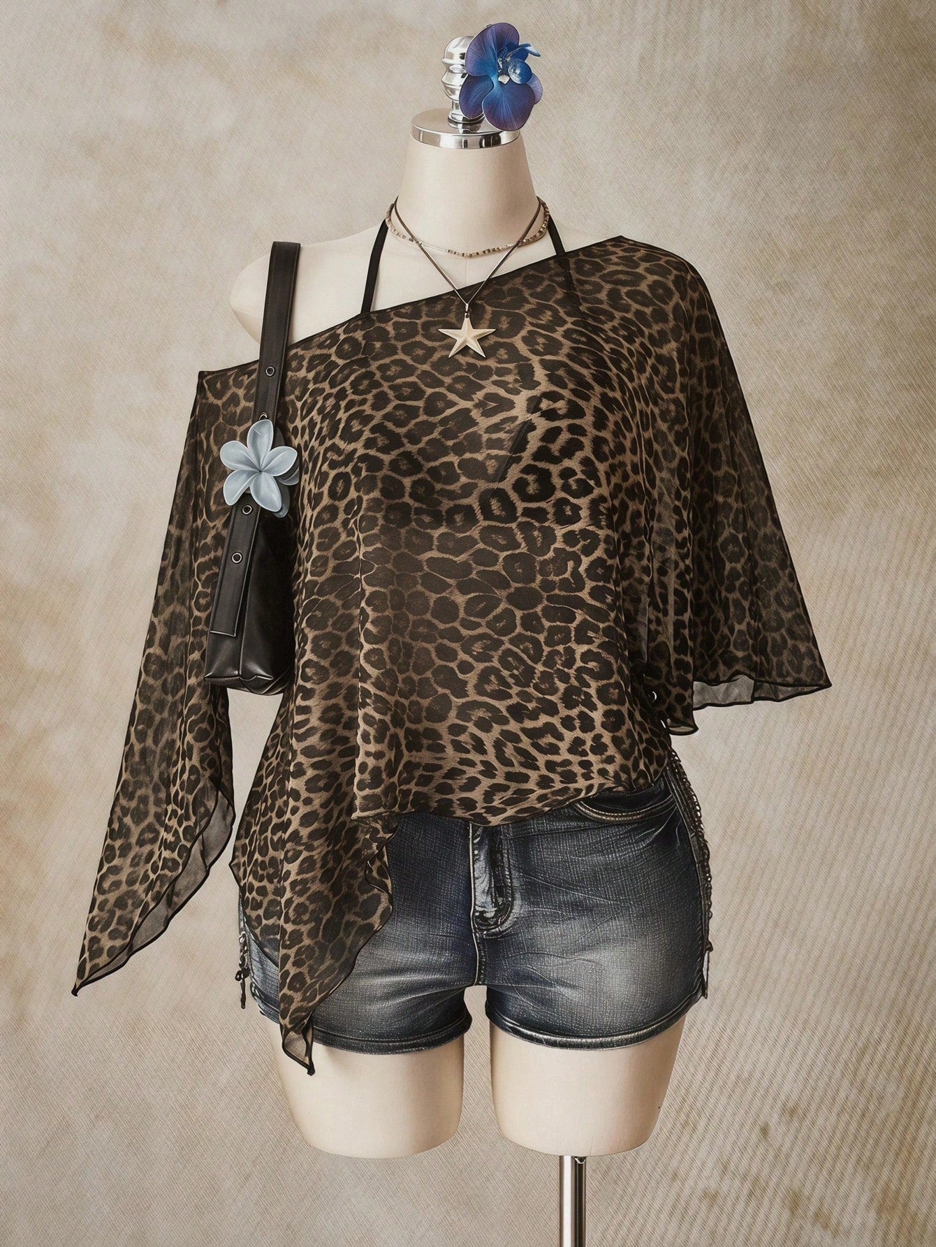 ICON Holiday Floral Print Plus Size Women's Asymmetric Neckline Batwing Sleeve Loose Top