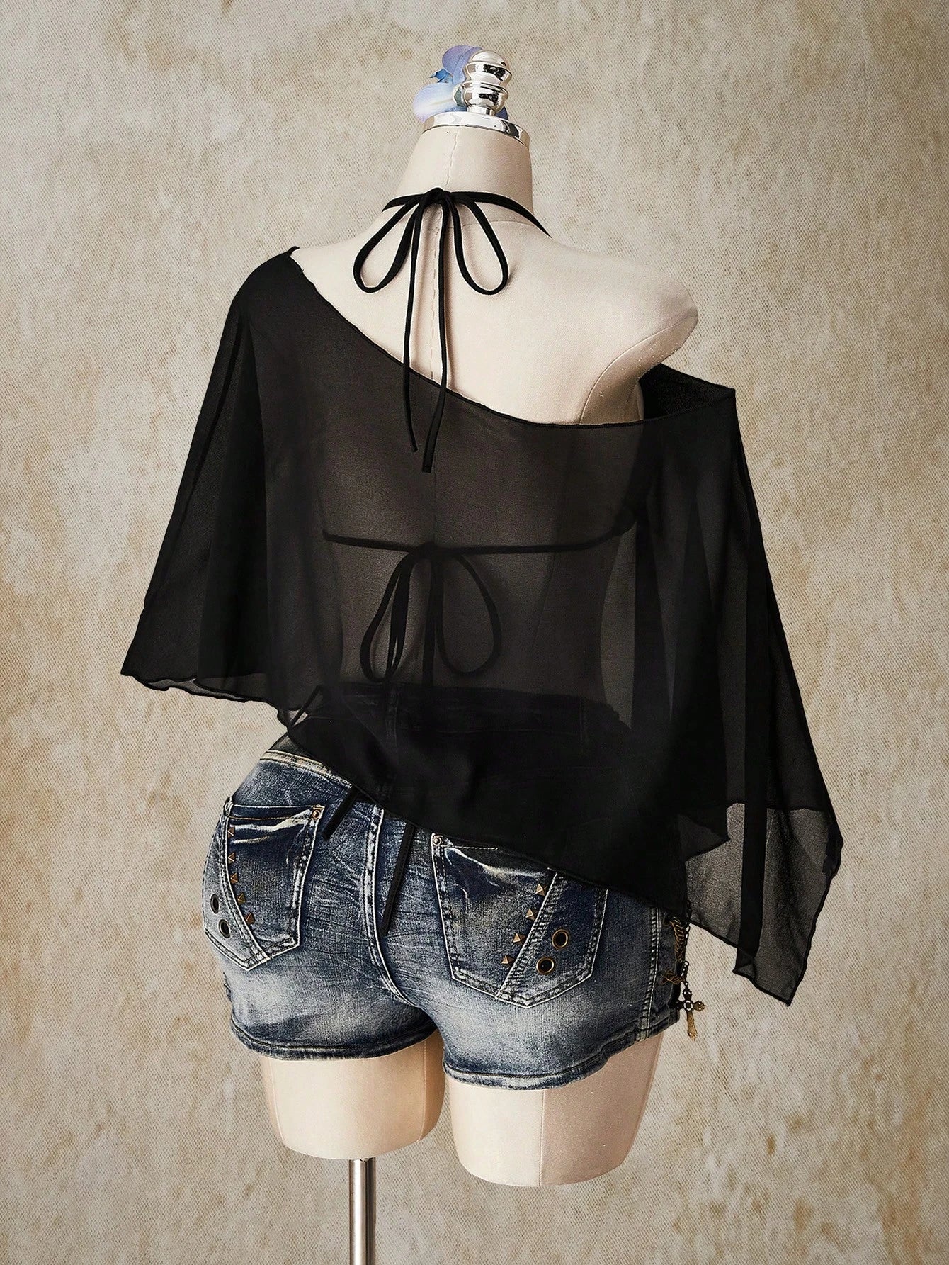 ICON Plus Size Chiffon Wrap Triangle Cup Tie Camisole Top 2 Piece Set For Women, Going Out Vacation Tops Black Summer Sexy