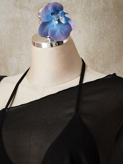ICON Plus Size Chiffon Wrap Triangle Cup Tie Camisole Top 2 Piece Set For Women, Going Out Vacation Tops Black Summer Sexy