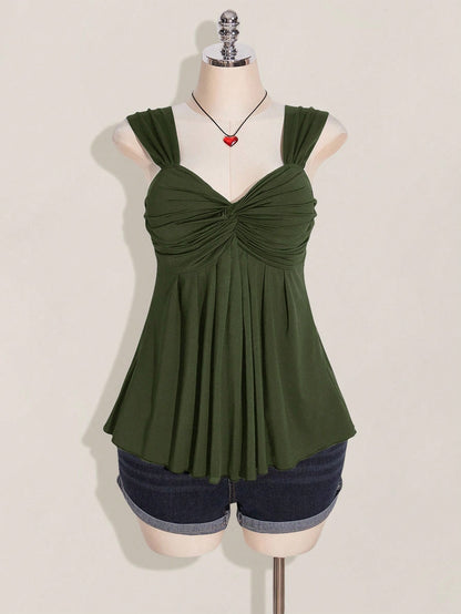 ICON Plus Size Women's Black Twist Front Sleeveless Babydoll Knit Top, Y2K Style, Suitable For Graduation/Back To School Season, Summer Cute Tops