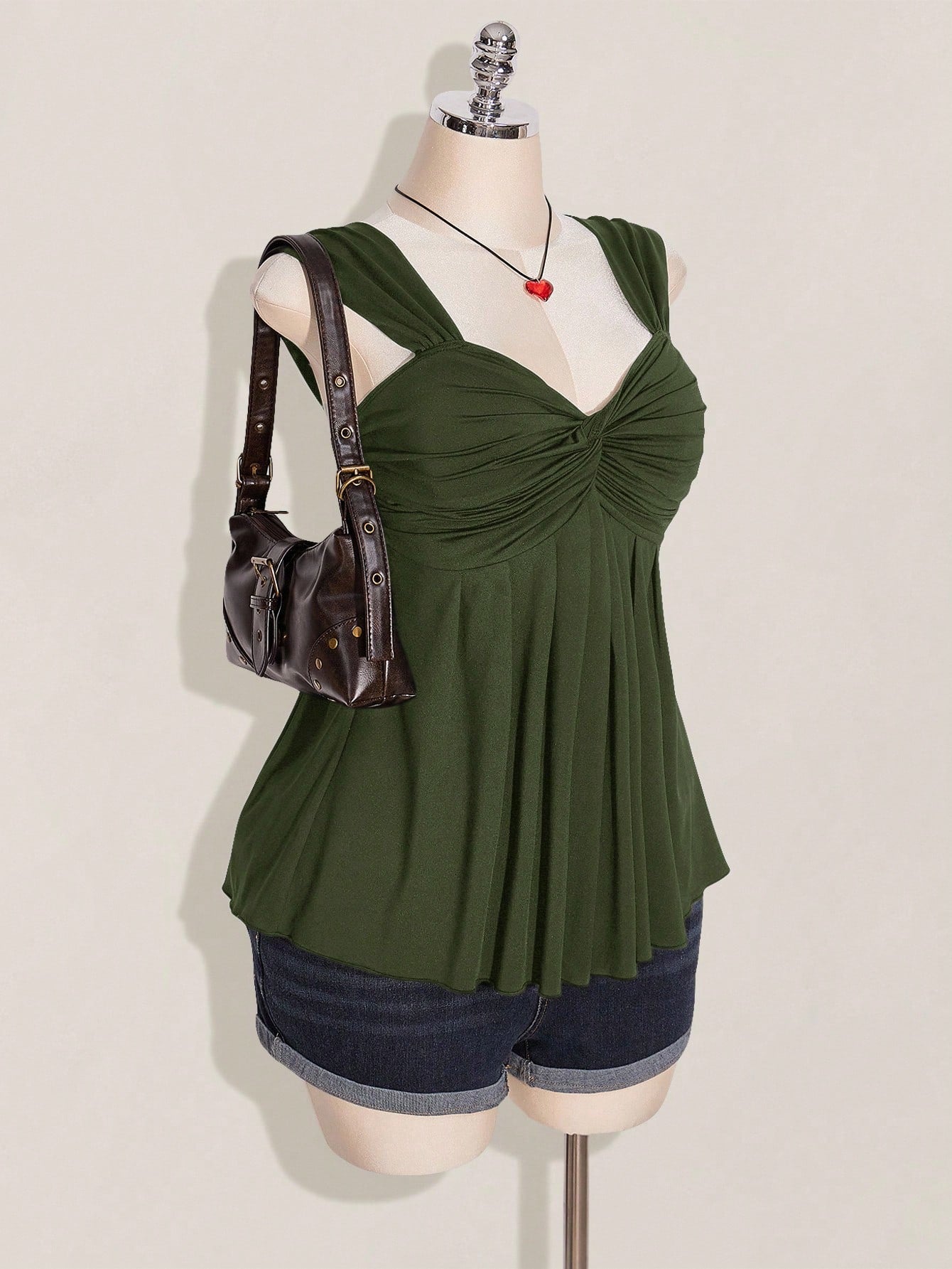 ICON Plus Size Women's Black Twist Front Sleeveless Babydoll Knit Top, Y2K Style, Suitable For Graduation/Back To School Season, Summer Cute Tops