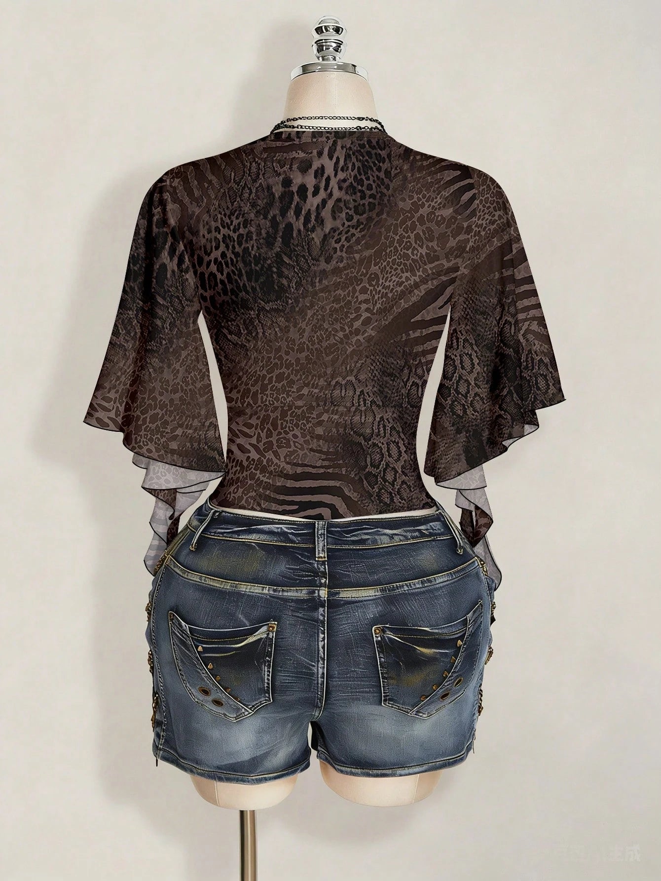 ICON Plus Size Women's Overlap V-Neck Ruffle Sleeve Zebra Leopard Print T-Shirt Party Night Brown Summer 70's Sexy