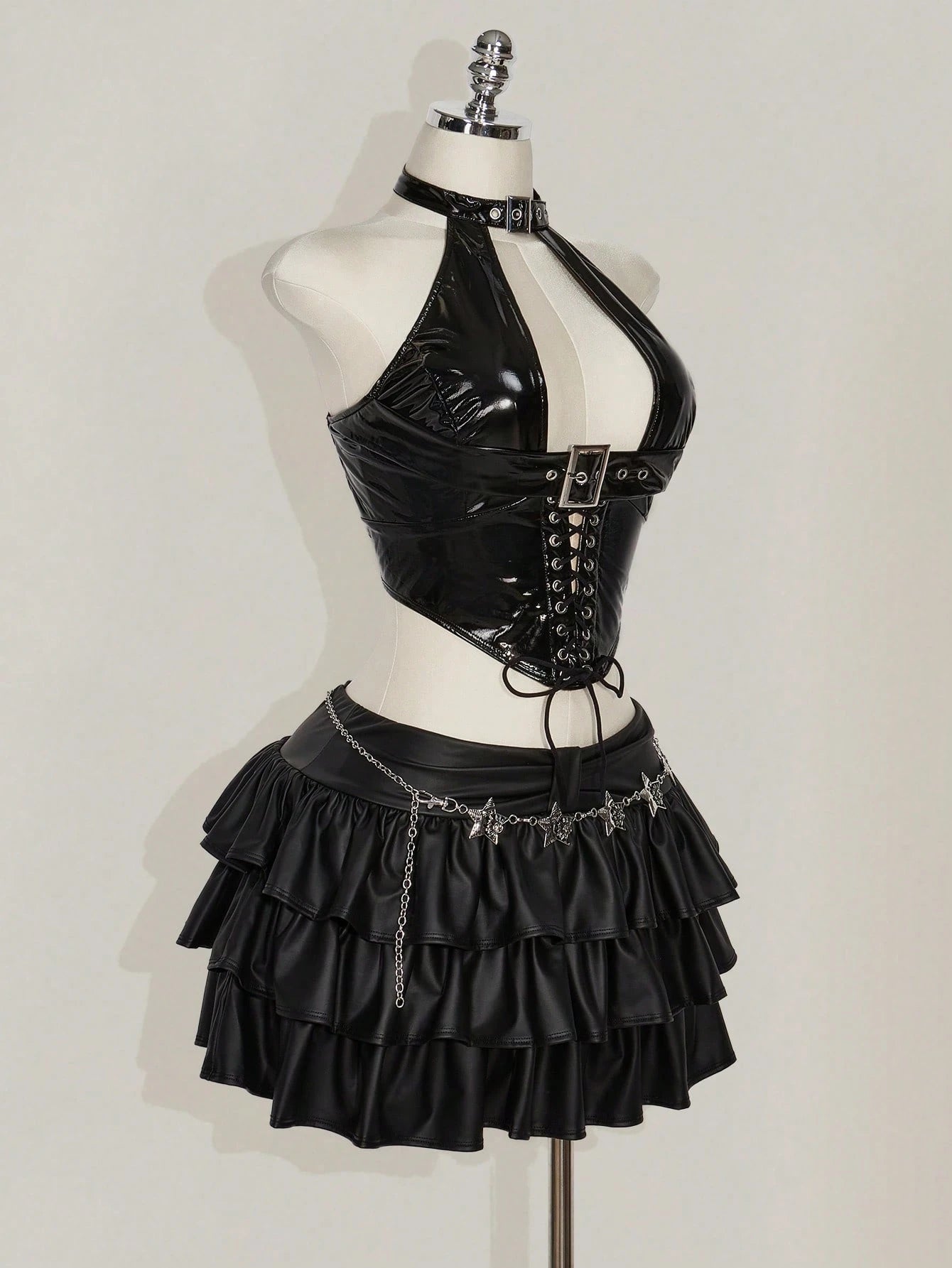 ICON Plus Size Y2k Sexy Goth Women's Fashion PU Leather Grommet Decor Lace-Up Back Tank Top Date Night Going Out Black Summer
