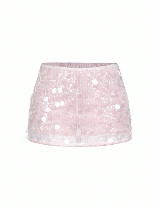 ICON Silver Low Rise Sequin Decor Bodycon Mini Skirt