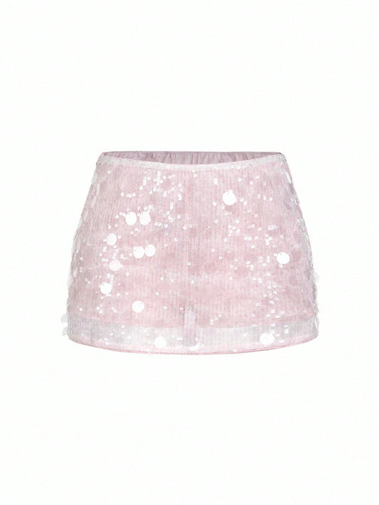 ICON Silver Low Rise Sequin Decor Bodycon Mini Skirt