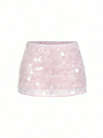 ICON Silver Low Rise Sequin Decor Bodycon Mini Skirt