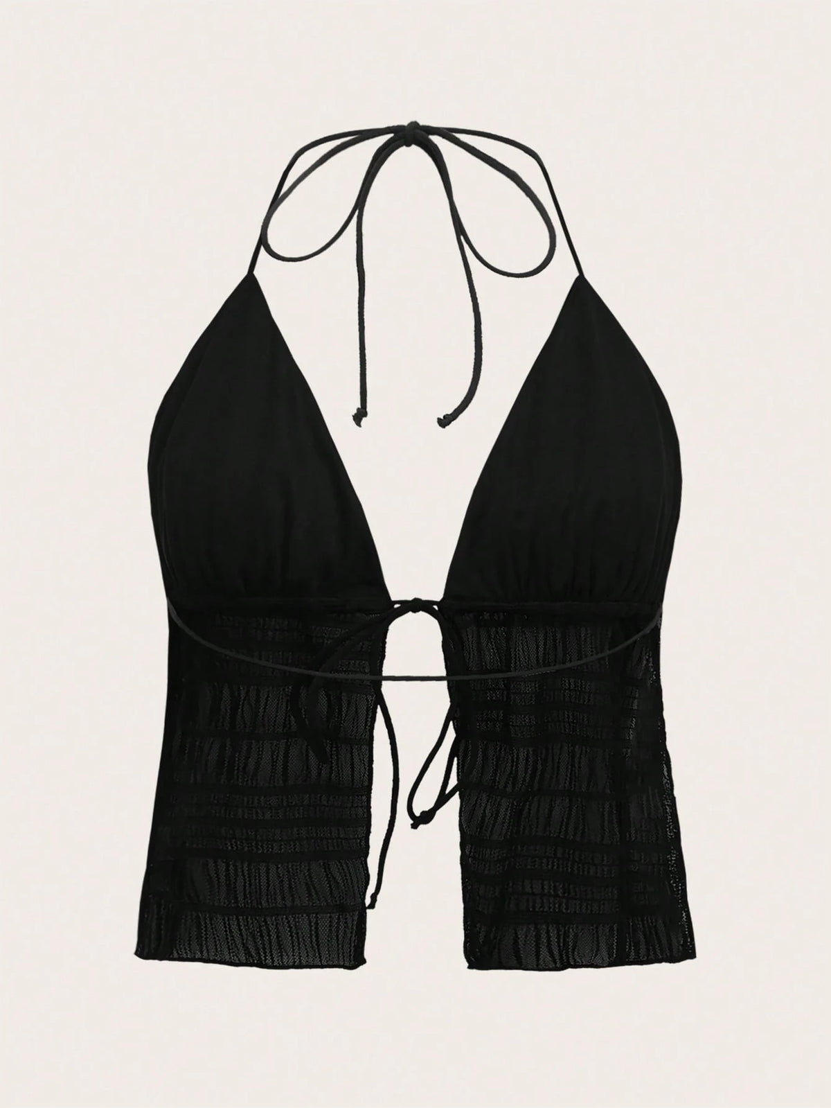 ICON Split Hem Tie Backless Mesh Halter Y2k Top