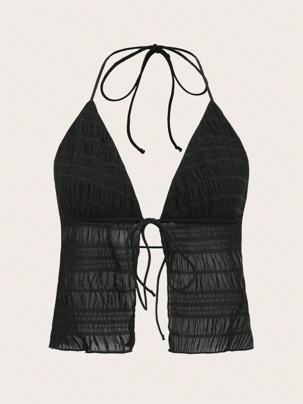 ICON Split Hem Tie Backless Mesh Halter Y2k Top