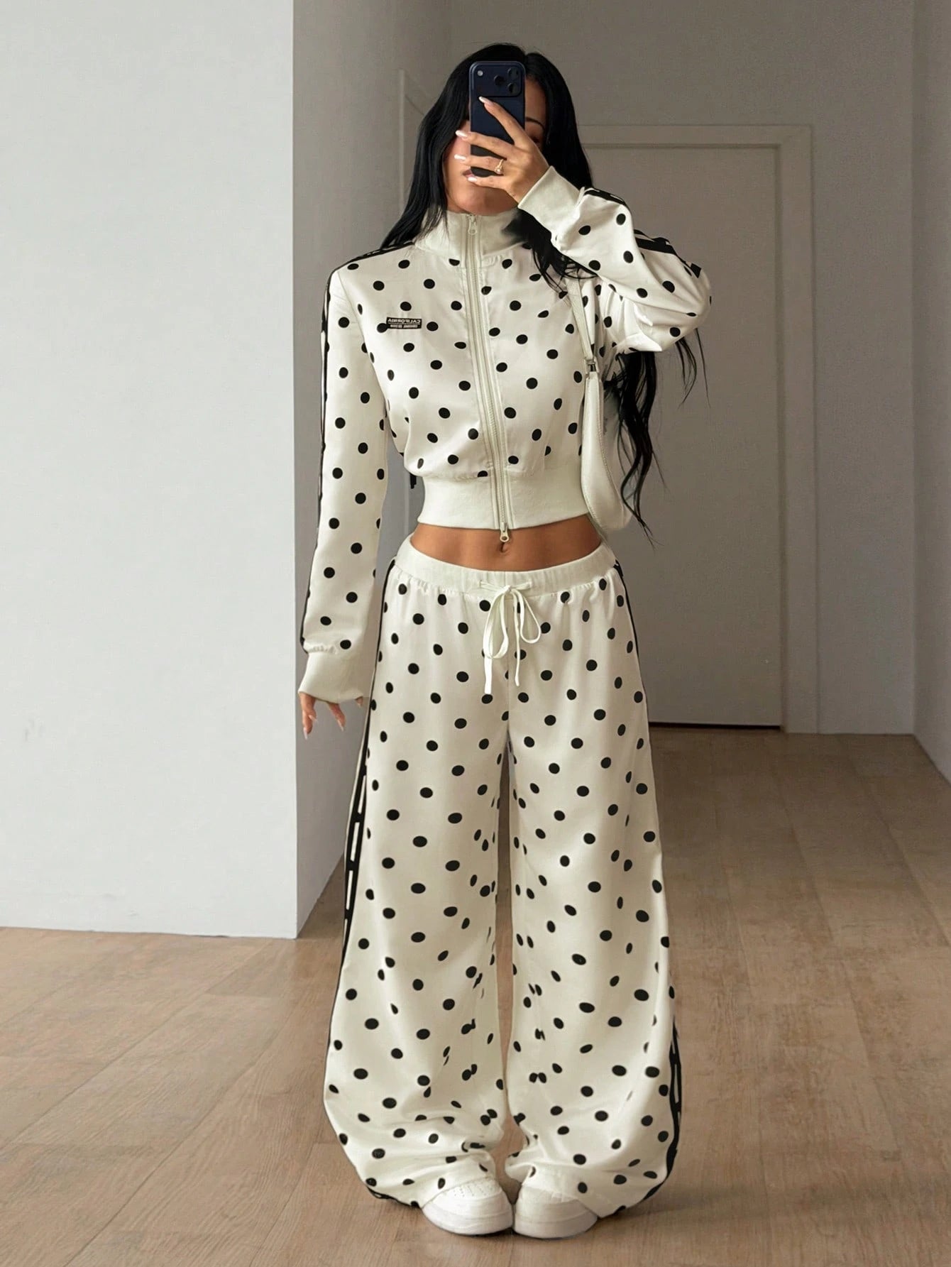 ICON Women's Satin Sweet Fashion Polka Dot & Striped Print Drawstring Waist Loose Pants