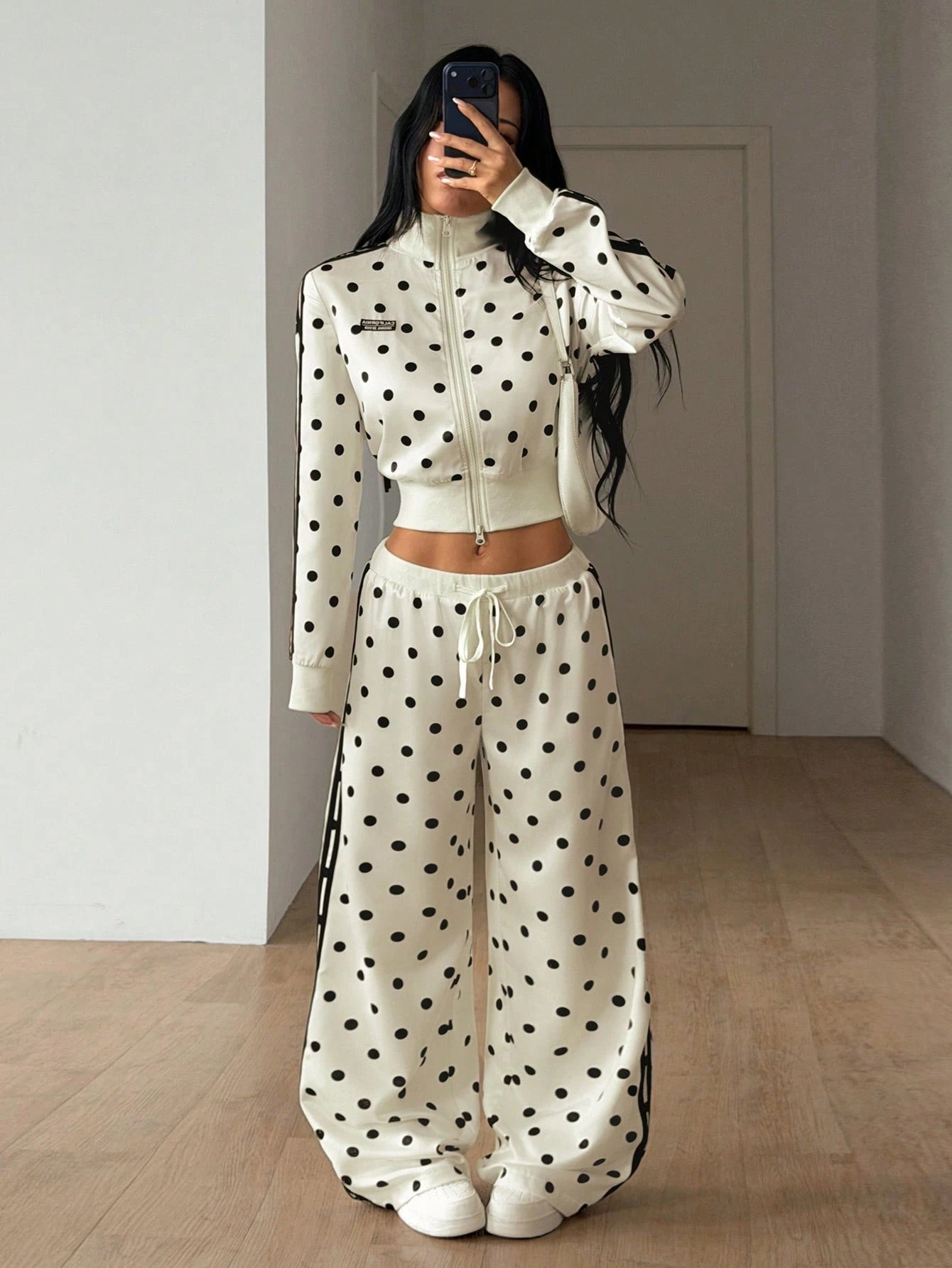 ICON Women's Satin Sweet Fashion Polka Dot & Striped Print Drawstring Waist Loose Pants