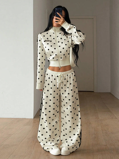 ICON Women's Satin Sweet Fashion Polka Dot & Striped Print Drawstring Waist Loose Pants